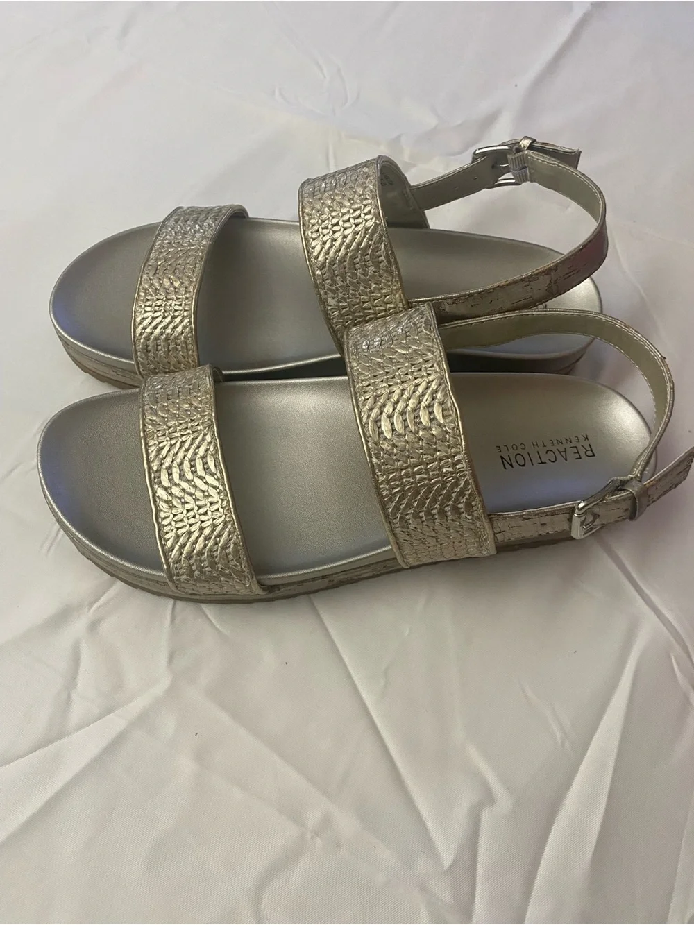 Reaction Kenneth Cole Gold Textured Strap Women's Sandals